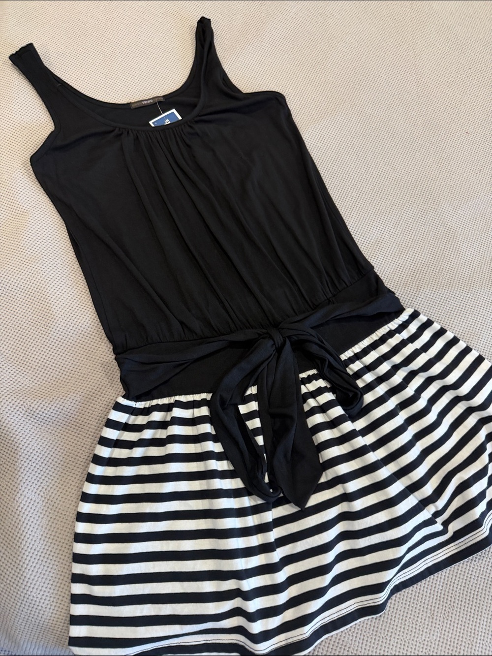 Soprano Black Tank Top with Black & White Striped Maxi Skirt
